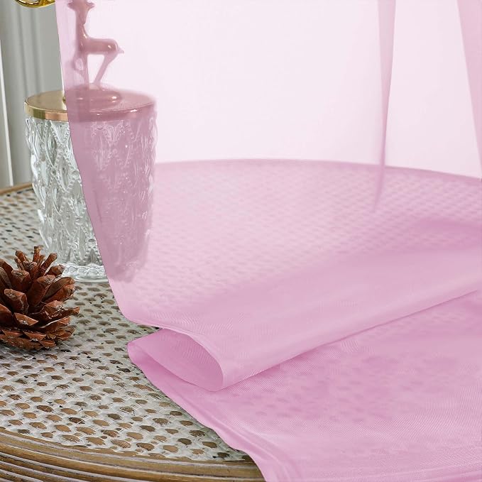 OVZME Light Pink Sheer Curtains 63 Inches Long 2 Panels Set, Light Filtering - Image 2