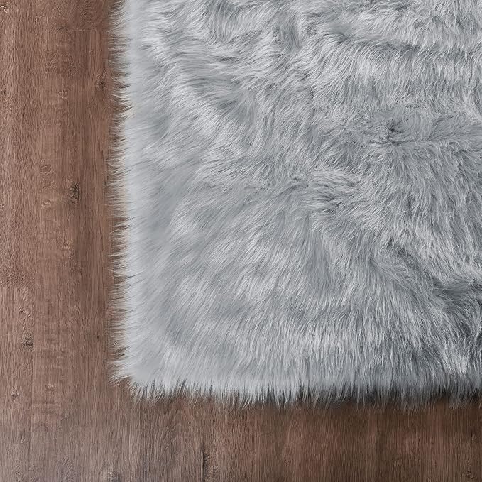Goolela Grey Round Rug 4ft Fluffy Circle Fuzzy Furry Carpet - Image 5