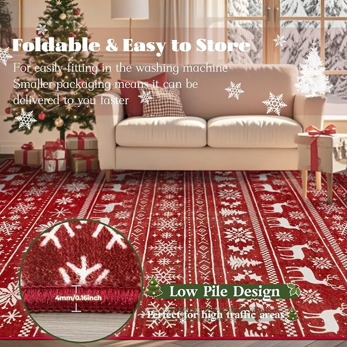 Christmas Rug 4x6 Washable Rugs, Boho Christmas Tree Snowflake Rug Non-Slip - Image 7