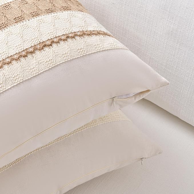 Fancy Homi Set of 1 Boho Neutral Lumbar Decorative Throw Pillow Cover 12x20 Inch - Image 3