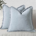 MIULEE Boho Linen Fringe Decorative Throw Pillow Covers Sky Blue 20x20 | Set of by MIULEE