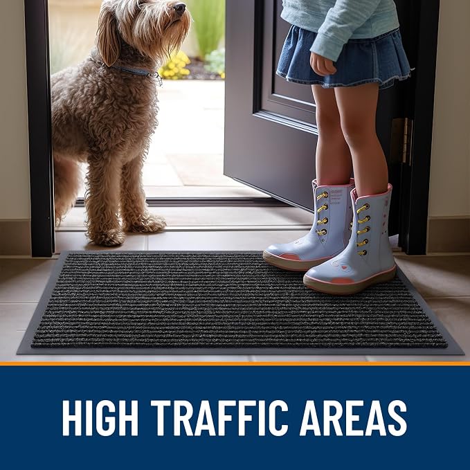 OLANLY 2-Pack Front Door Mats 59x23, Waterproof Heavy-Duty Doormats | Off-Black - Image 7