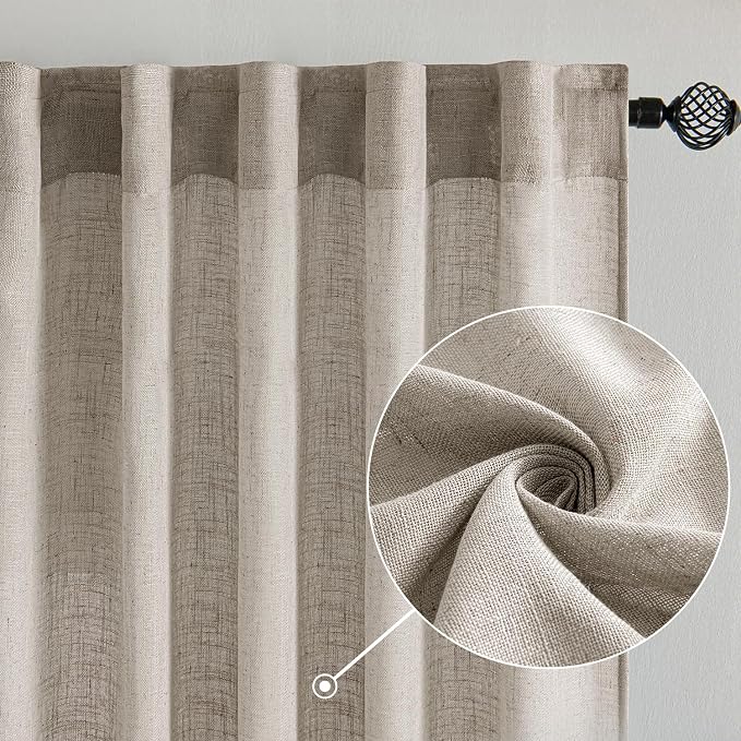 MIULEE Burlywood Birch Linen Curtains 52x90 Inch Long 2 Panels - Image 2
