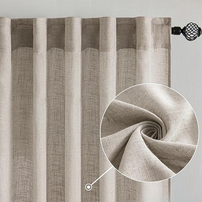 MIULEE Burlywood Birch Linen Curtains 72 Inch Length 2 Panels - Image 2
