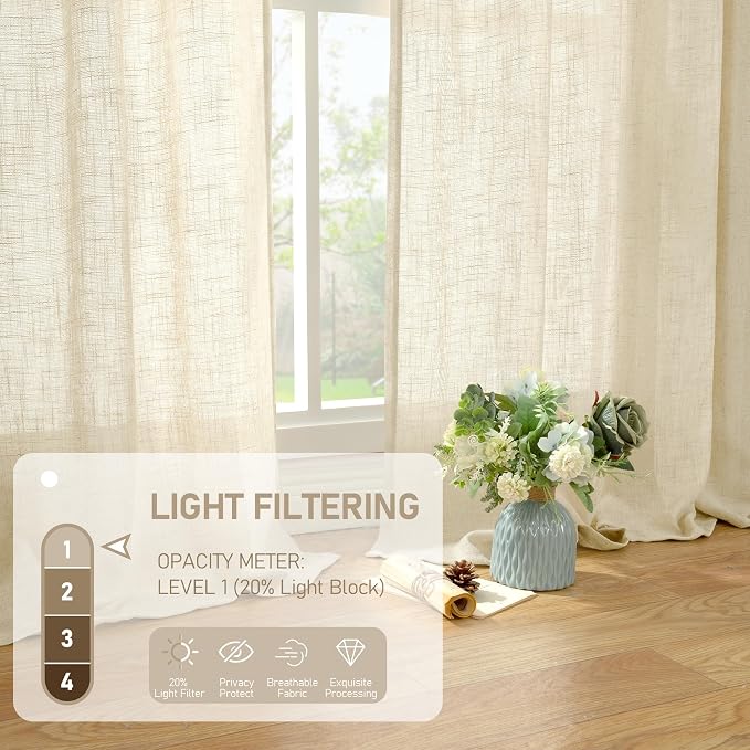 Beige Linen Curtains 63 inches Long - Image 4