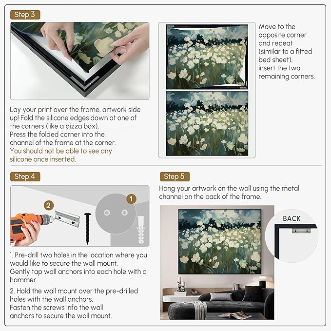 SIGNWIN 60"x72" Extra Large Framed Wall Art White Wildflower Field in Impressionist Style, Soft Floral Landscape for Home Living Room Bedroom Decor (Frame Assembly Required)