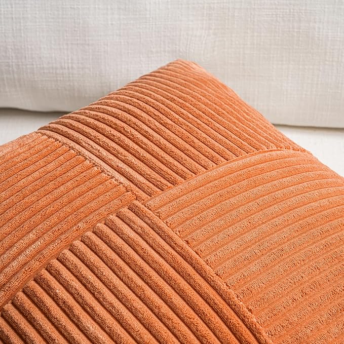 Fancy Homi 2 Packs Burnt Orange Decorative Throw Pillow Covers 20x20 Inch for Living Room Couch Bed Sofa, Rustic Farmhouse Boho Home Decor, Soft Corss Corduroy Patchwork Accent Cushion Case 50x50 cm
