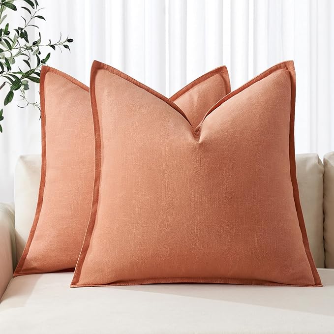 MIULEE Decorative Linen Euro Sham Pillow Covers 24x24 Coral | Boho Farmhouse​ by MIULEE