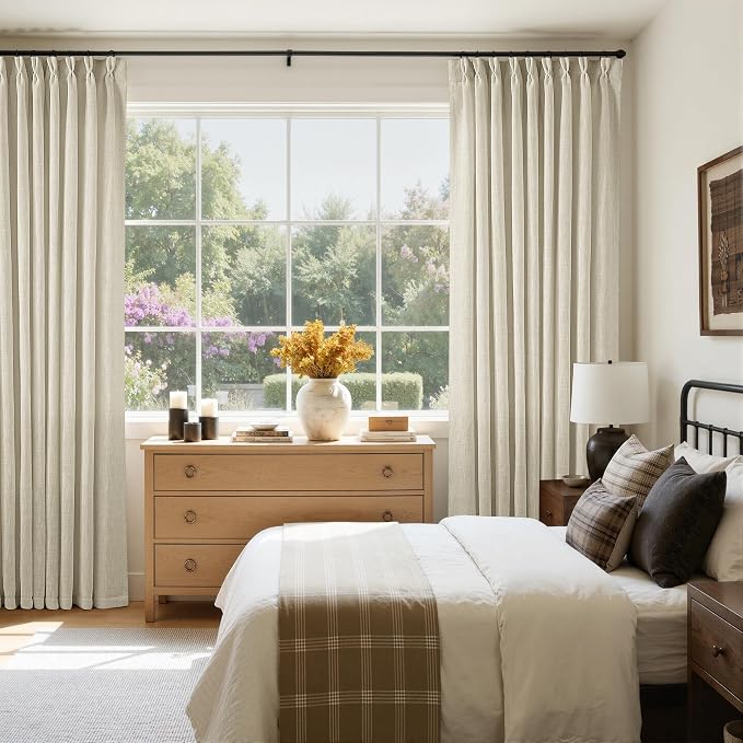 60 Inch Width 92 Inches Long Linen Pinch Pleated Curtains 1 Panel | Light - Image 6