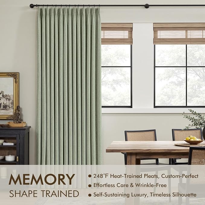 MIULEE Sage Green Pinch Pleated 100% Blackout Linen Curtains 40x96 Inches | - Image 3