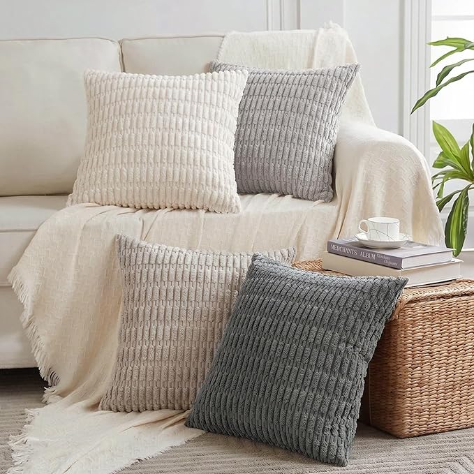 Fancy Homi Set of 4 Grey and White Decorative Throw Pillow Covers 18x18 Inch by Fancy+Homi