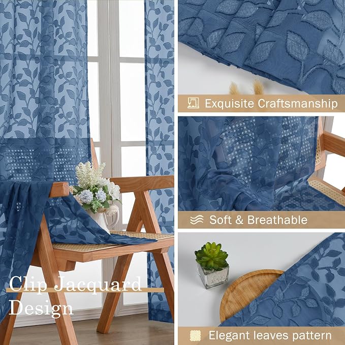 Chyhomenyc Dusty Blue Sheer Curtains 72 Inches Long 2 Panels Set, Light - Image 7