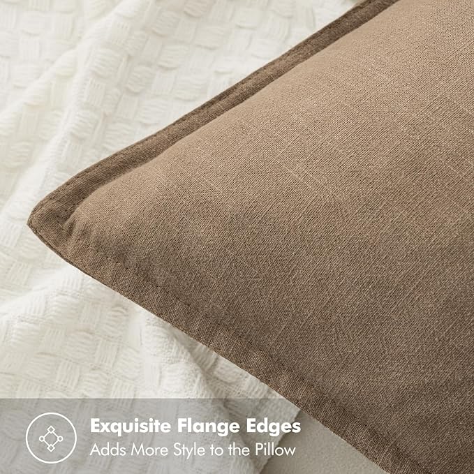 MIULEE Decorative Linen Euro Sham Pillow Covers 22x22 Inch Khaki | Boho - Image 2
