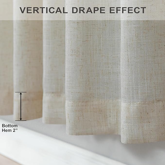 Beige Curtains 72 Inch Length for Living Room 2 Panels Set Back Tab Rod Pocket - Image 7