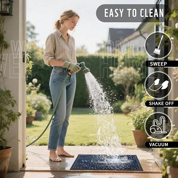 Yimobra Welcome Matt Outdoor Indoor 29.5x17, All-Weather Waterproof Front Door Mat, Non-Slip Low Profile Porch Patio Entrance Doormat, Blue