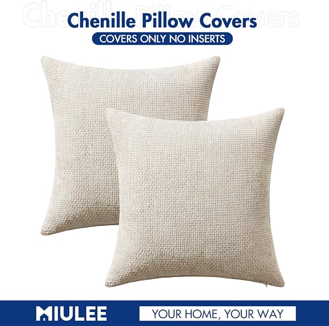 MIULEE Decorative Neutral Beige Euro Sham Pillow Covers 24x24 Inch 2 Pack | - Image 7