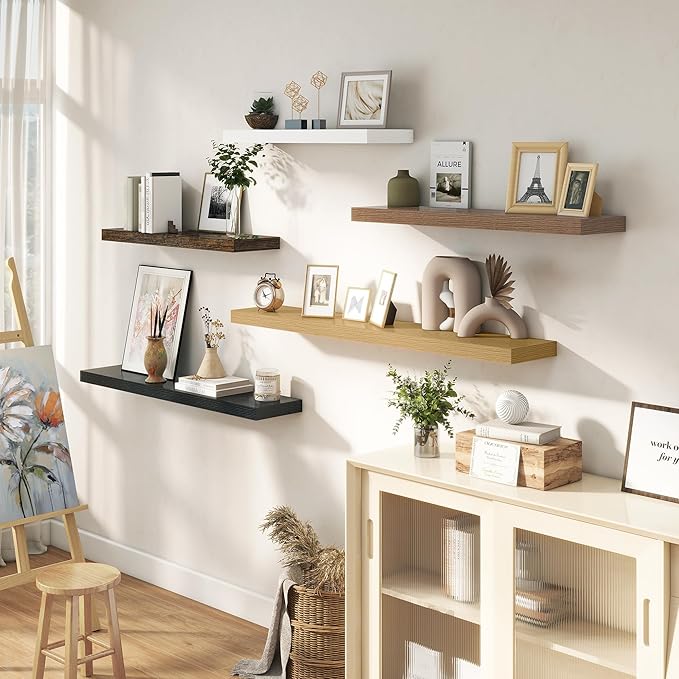48 Inches Floating Shelves for Wall, 9.3" Deep Long Floating Shelves Set of 1, Large Display & Storage Shelf, Wall Shelf for Bathroom Bedroom Living Room Kitchen Office, Black