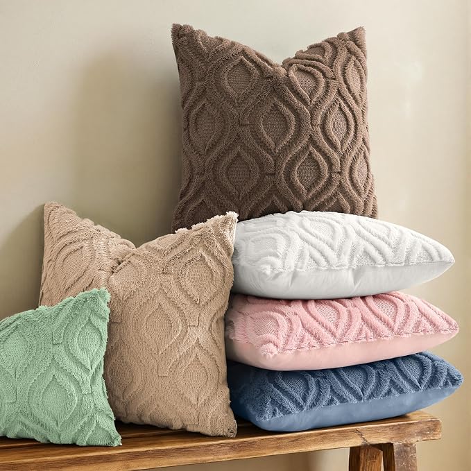 decorUhome Throw Pillow Covers 16x16 Inch Set of 2, Soft Plush Faux Wool Brown - Image 2