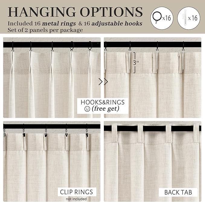 Natural Linen Blend Semi Sheer Curtains 94 Inches Length 2 Panels Set - Image 5