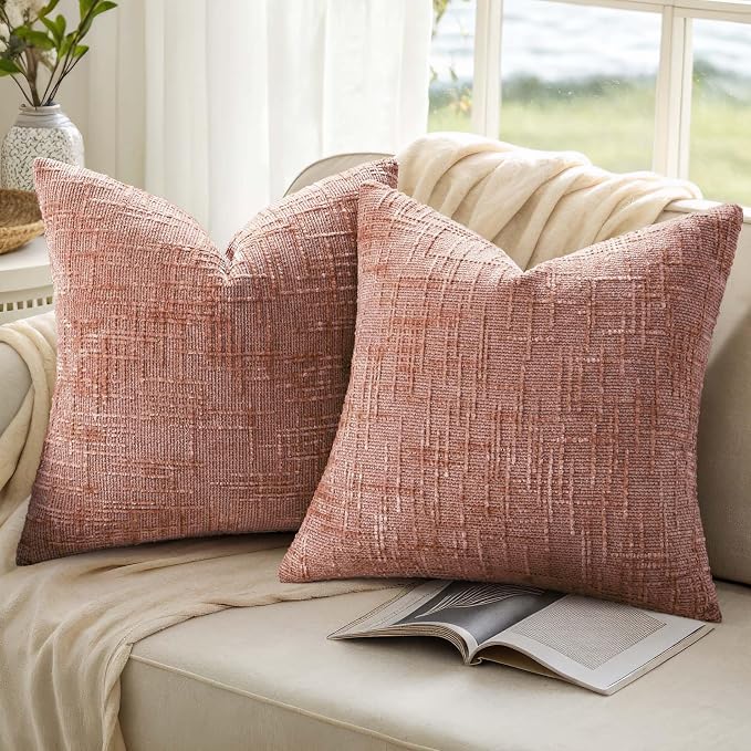 decorUhome Summer Pink Chenille Euro Sham Throw Pillow Covers 24x24 Set of 2 - Image 9