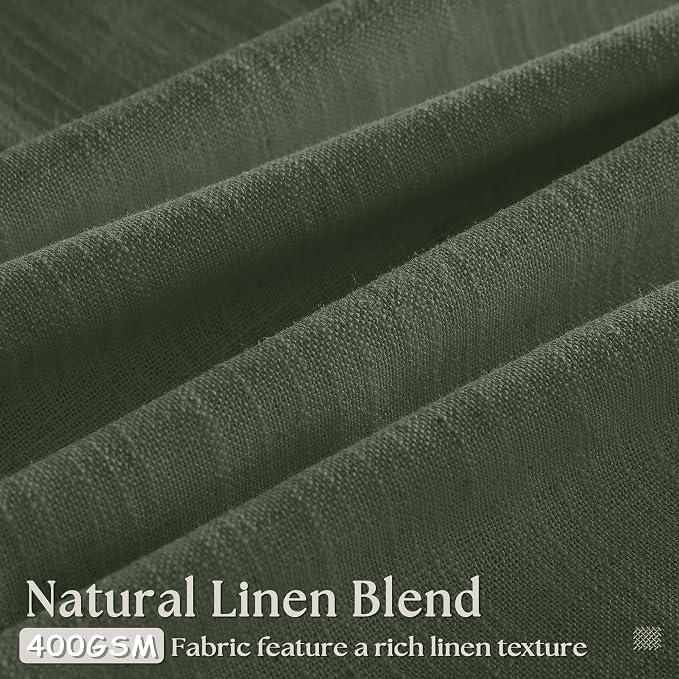 Olive Green Pinch Pleated Linen Semi Sheer Bedroom Curtains 92 Inches Long | - Image 3