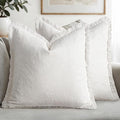 MIULEE Boho Linen Fringe Decorative Throw Pillow Covers White 18x18 | Set of 2 by MIULEE