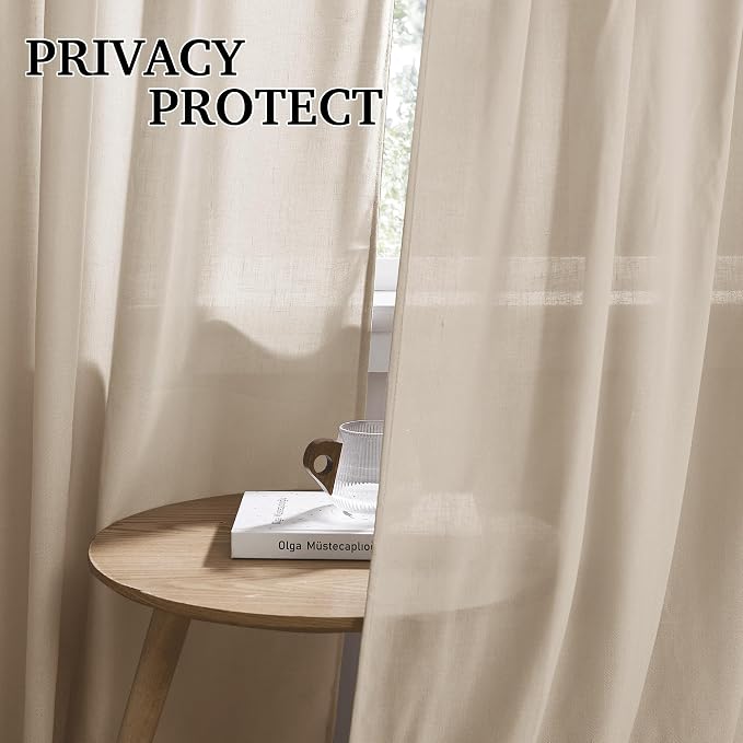 RYB HOME Farmhouse Boho Linen Sheer Curtains 90 inches Long - Image 3
