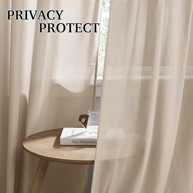 RYB HOME Linen Sheer Curtains 120 inches Long, Room Divider Curtains - Image 3
