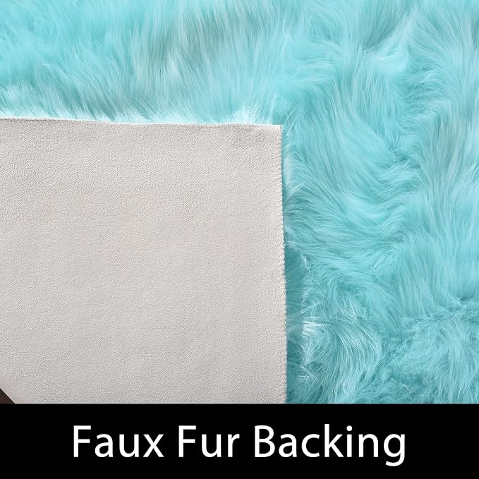 Latepis Light Blue Shaggy Rugs for Bedroom 3x4 Faux Sheepskin Rug Teal Fur Rug - Image 3