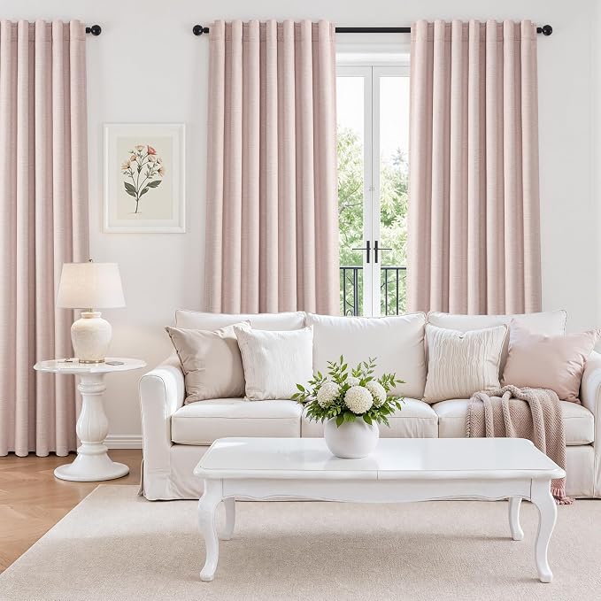 Topfinel Soft Pink 100% Blackout Curtains Linen Blended Room Darkening Curtain - Image 7
