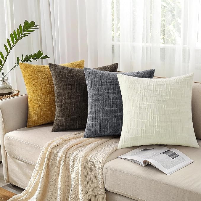 decorUhome Dark Grey Chenille Throw Pillow Covers 18x18 Set of 2 Textured Soft - Image 7