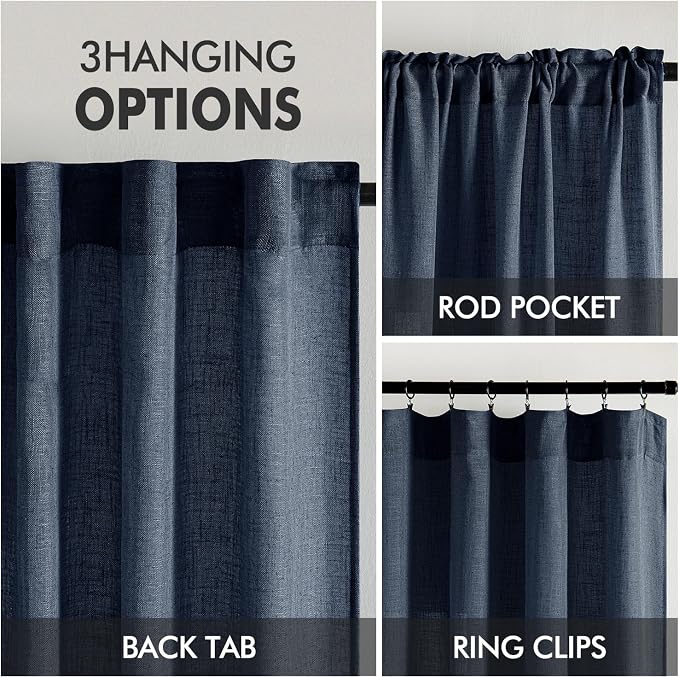 MIULEE Navy Blue Linen Curtains 84 Inch Length 2 Panels - Image 3