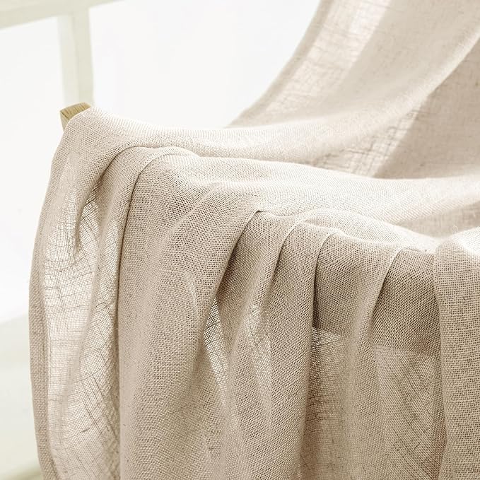MIULEE Light Taupe Linen Curtains 54 Inch Length 2 Panels - Image 6