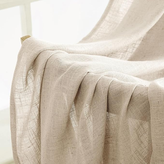 MIULEE Light Taupe Linen Curtains 52x45 Inch 2 Panels - Image 6