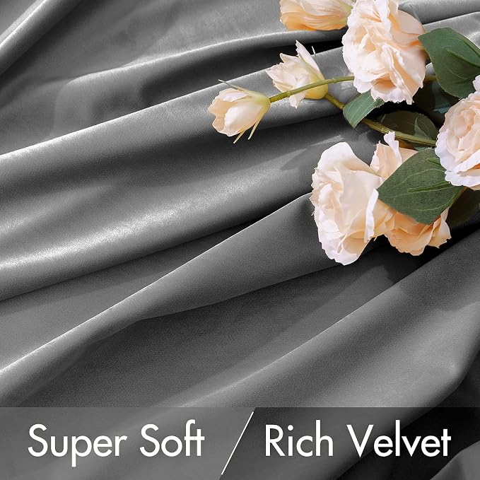 MIULEE Grey Velvet Curtains 52x72 inches 2 Panels Luxury Blackout Curtains | - Image 4