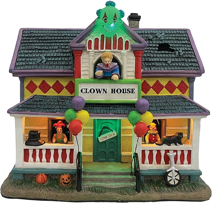 Clown Halloween Village | Spooky Town Collection Accessories Figurines on House | Porcelain with Multi-Color LED | 8.86 Inch