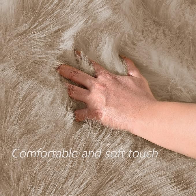 Latepis Light Brown Beige Faux Sheepskin Fur 2x10 Runner Rug - Image 4
