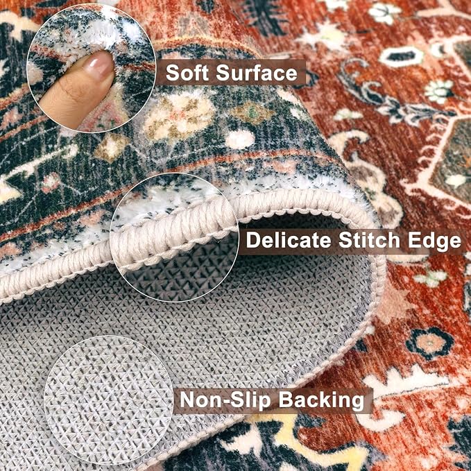Yamaziot Washable Runner Rug, 2x10 Non-Slip Boho Hallway Kitchen Rug | Stain - Image 2