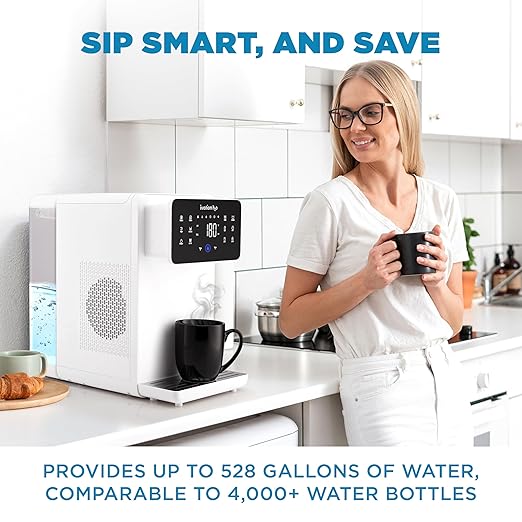 Ivation H2O Hot & Cold Countertop, Reverse Osmosis Water Filter, TDS Filter System, 4 Stage RO Water Filtration, 6 Temperature Presets, 3:1 Pure to Drain, Portable Plug-and-Play - White
