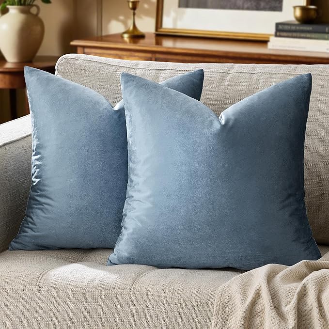 GIGIZAZA Stone Blue Velvet Decorative Throw Pillow Covers 18x18 by GIGIZAZAFocusingonhomedecoration
