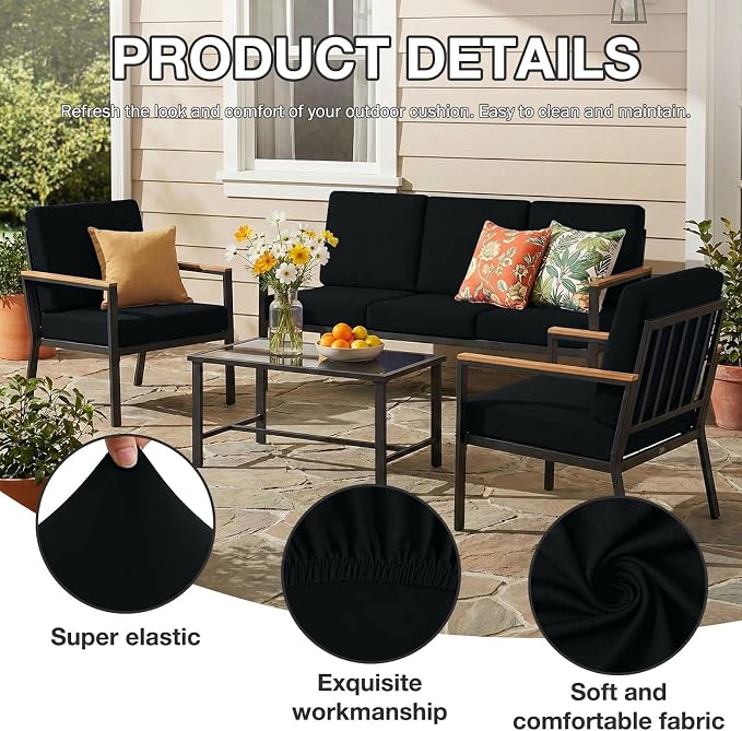 hyha 14Pcs Patio Cushion Covers, Stretch Outdoor Couch Cushion Covers - Image 3