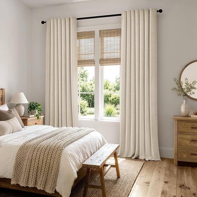 MIULEE 100% Blackout Linen Curtains 42 x 90 Inch Light Ivory 2 Panels | Thermal - Image 8