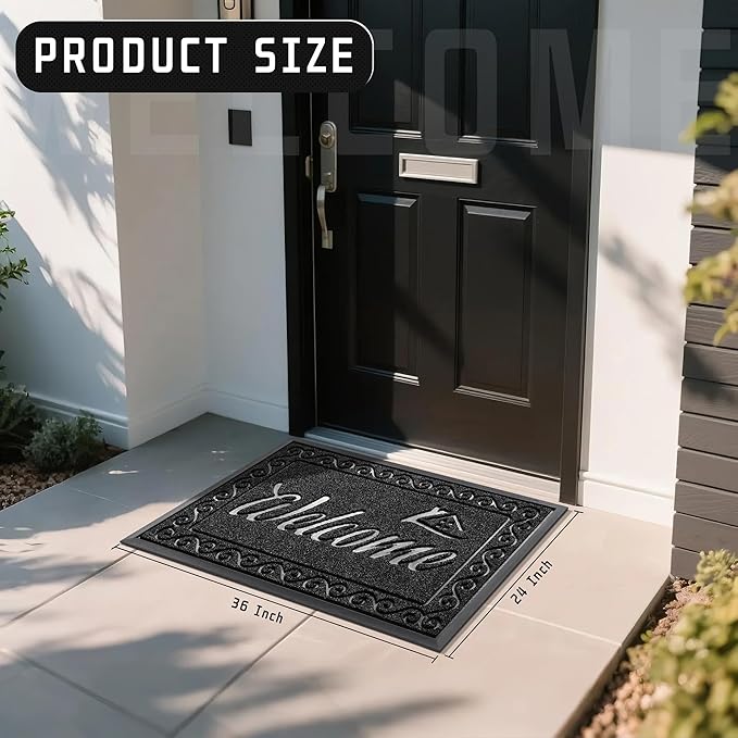 Yimobra Welcome Mat Outdoor Indoor, Waterproof Heavy Duty Front Door Mat Outside Entrance, Extra Sturdy Non-Slip Doormat, Low Profile, Dirt Trapping, 36x24 Inches, Black