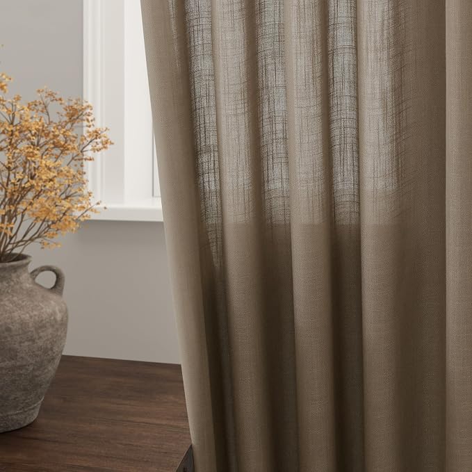 Dark Taupe Linen Curtains 84 Inch Length 2 Panels - Image 2