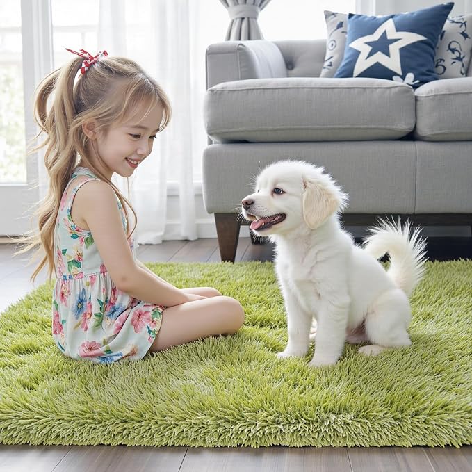 Green Grass Area Rugs for Bedroom, 4x6 Shag Fluffy Carpet, Fuzzy Furry Plush - Image 2