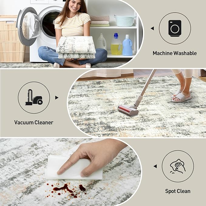 6x9 Area Rugs for Living Room: Washable Abstract Grey Brown Badroom Carpet | - Image 5