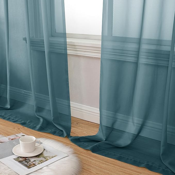 Aiyufeng Dusty Blue Sheer Curtains 54 Inch Length 2 Panels Set, Light Filtering - Image 8
