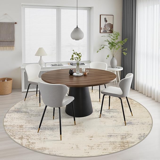 Round Area Rug Living Room: 8 ft Modern Washable Indoor Carpet | - Image 4