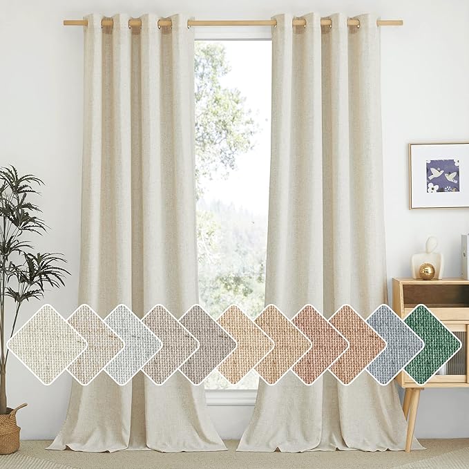 NICETOWN Flax Linen Semi Sheer Curtains 96 inches Long, Grommet Vertical Drapes by NICETOWN
