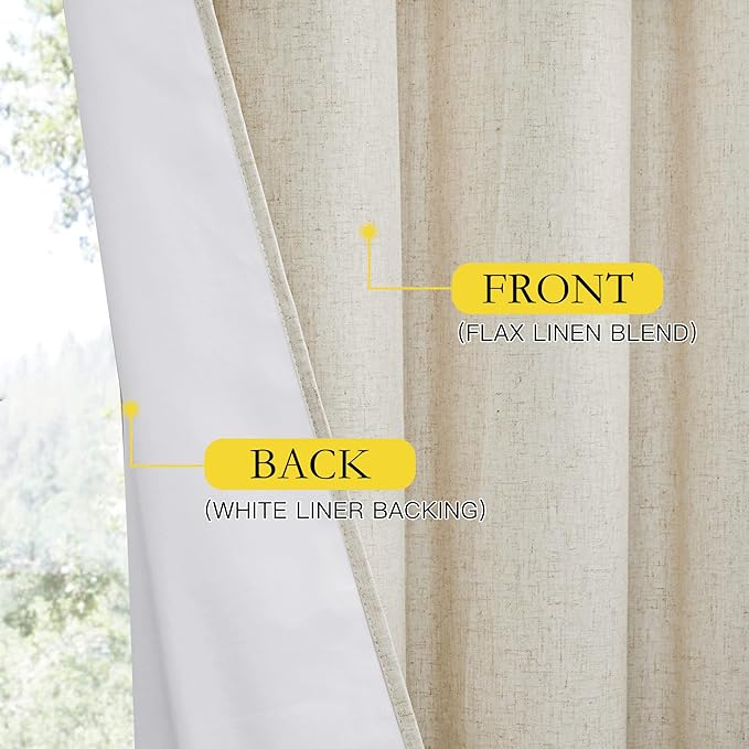 NICETOWN Natural Thick Linen Blend 100% Blackout Curtains 60" Long 2 Panels Set - Image 7